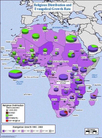 Africa- Religious Distribution and Evangelical Growth Rate - Click Image to Close